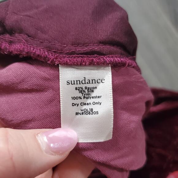 Sundance Pants Velvet Women XS Burgundy Pull On Elastic Waist Wide Leg Crushed - Picture 8 of 9